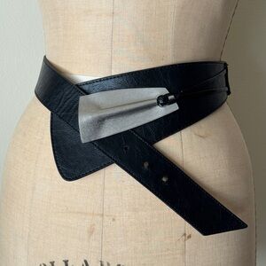 Chico's Modernist Ebony Leather Belt with silver tone Buckle